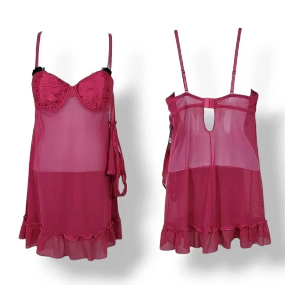 NEW Vintage Flora Follies 2PC Balconette Babydoll Chemise Nightie & Thong Size L - Picture 1 of 13